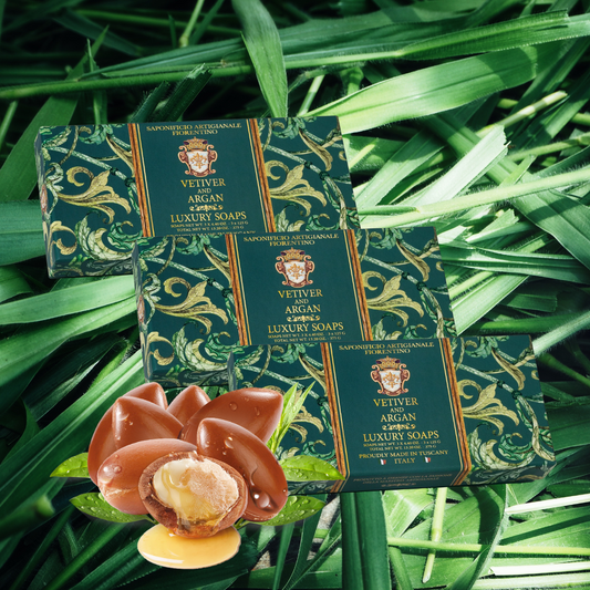 125g Set of 3 Bar Soaps - Saponificio Artigianale Fiorentino - Saponificio Artigianale Fiorentino Vetiver & Argan Luxury Gift Box Soap 3x125g - The Gift Company