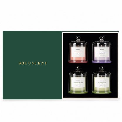 Soluscent Complete Ritual open gift box with Peach Oolong, Lavender Eucalyptus, Pear Freesia and Gardenia Bloom