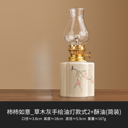 Hand-Drawn Flowers Kerosene Lamp Style Candle Holder