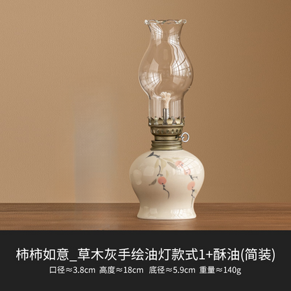 Hand-Drawn Flowers Kerosene Lamp Style Candle Holder