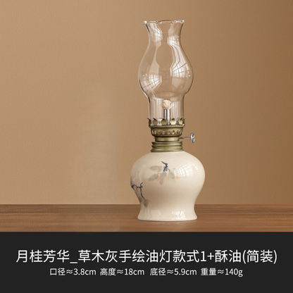 Hand-Drawn Flowers Kerosene Lamp Style Candle Holder