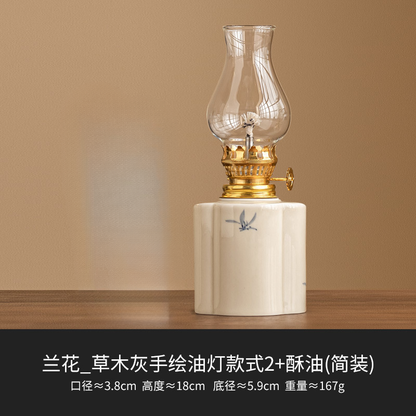 Hand-Drawn Flowers Kerosene Lamp Style Candle Holder