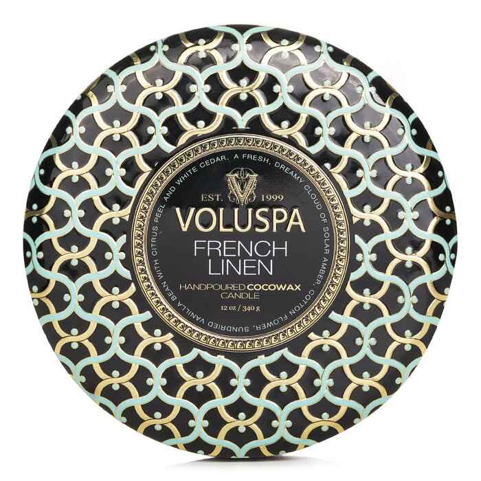Voluspa French Linen 3 Wick Decorative Tin Candle 340g