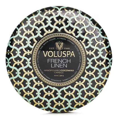 Voluspa French Linen 3 Wick Decorative Tin Candle 340g