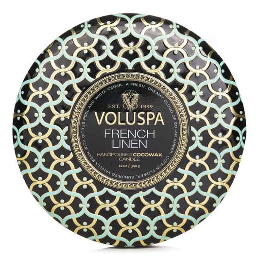 Voluspa French Linen 3 Wick Decorative Tin Candle 340g