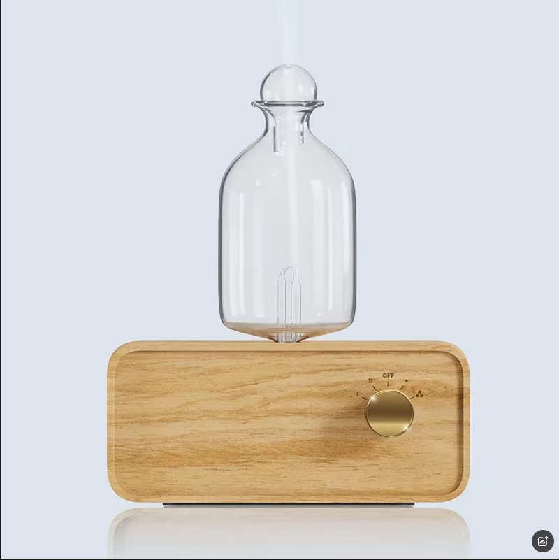 Glass Essential Oil Nebulizer Diffuser with Wood Grain Base - The Gift Company