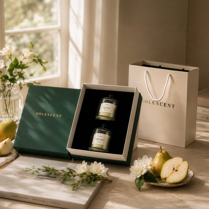 Soluscent Fresh Morning candle gift box with signature gift presentation