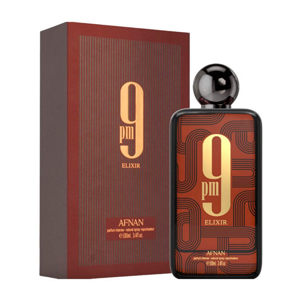 Afnan 9PM Elixir Extrait de Parfum 100mL bottle and box