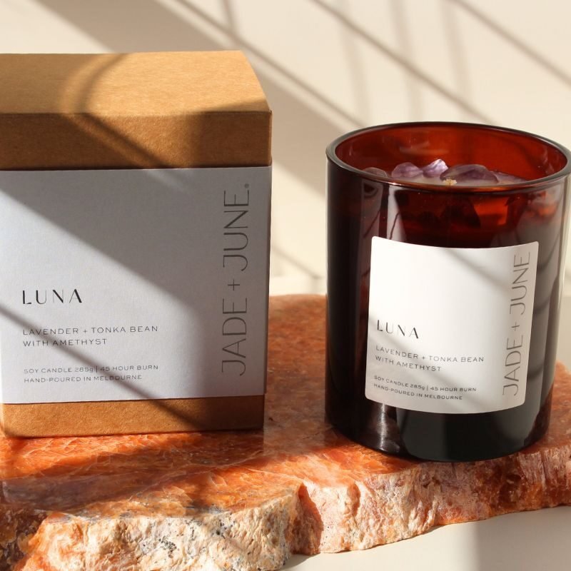 Jade + June Luna Crystal-Infused Soy Candle – 45hr Burn supplier image 4