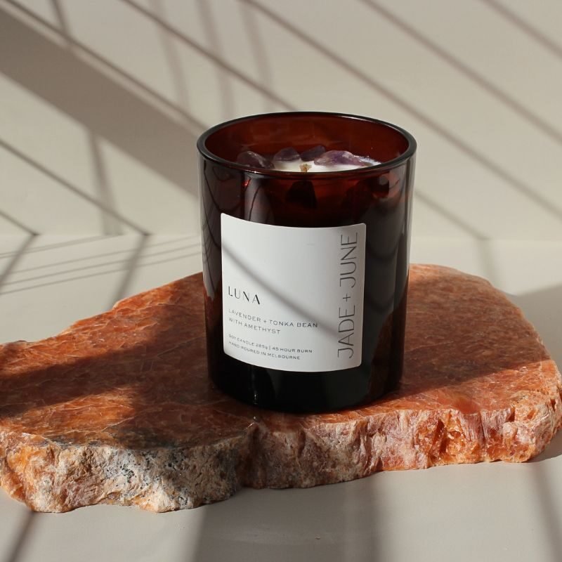 Jade + June Luna Crystal-Infused Soy Candle – 45hr Burn supplier image 3