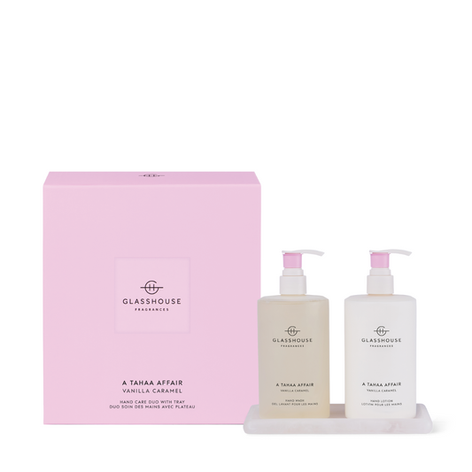 Glasshouse Fragrances A Tahaa Affair Vanilla Caramel Hand Wash, Hand Lotion & Tray Set
