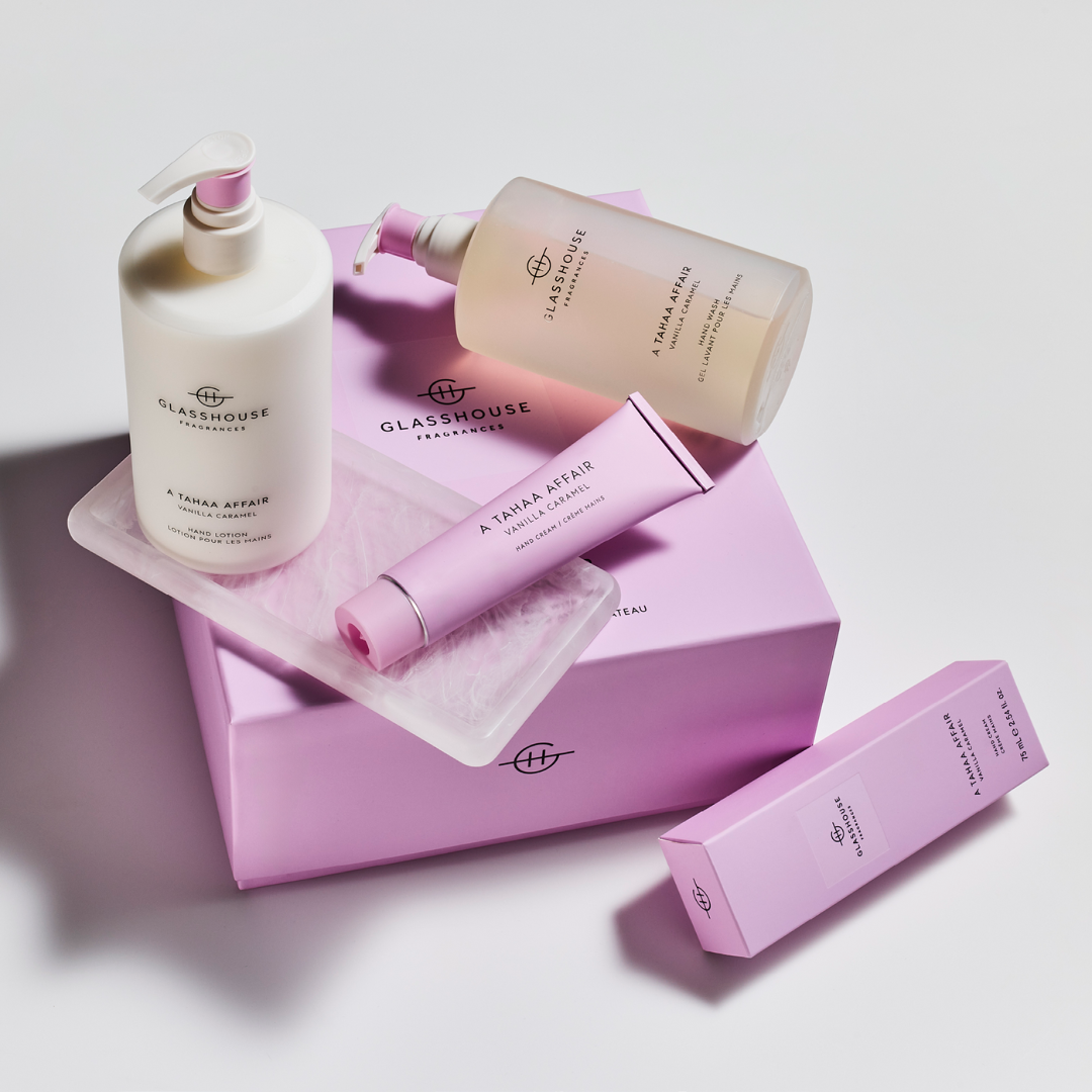 Glasshouse Fragrances A Tahaa Affair Vanilla Caramel Hand Wash, Hand Lotion & Tray Set