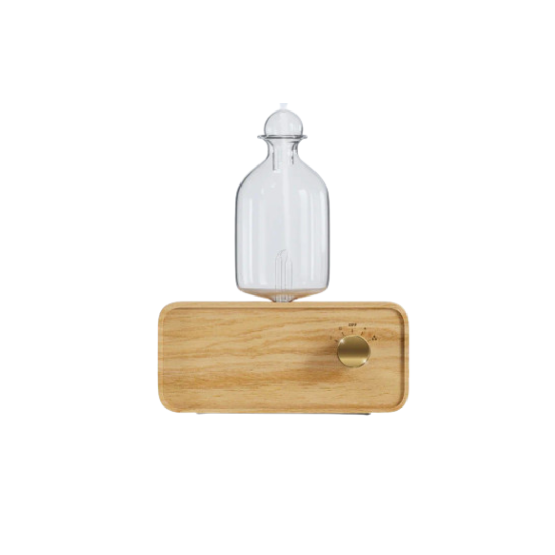 Glass Essential Oil Nebulizer Diffuser with Wood Grain Base - The Gift Company