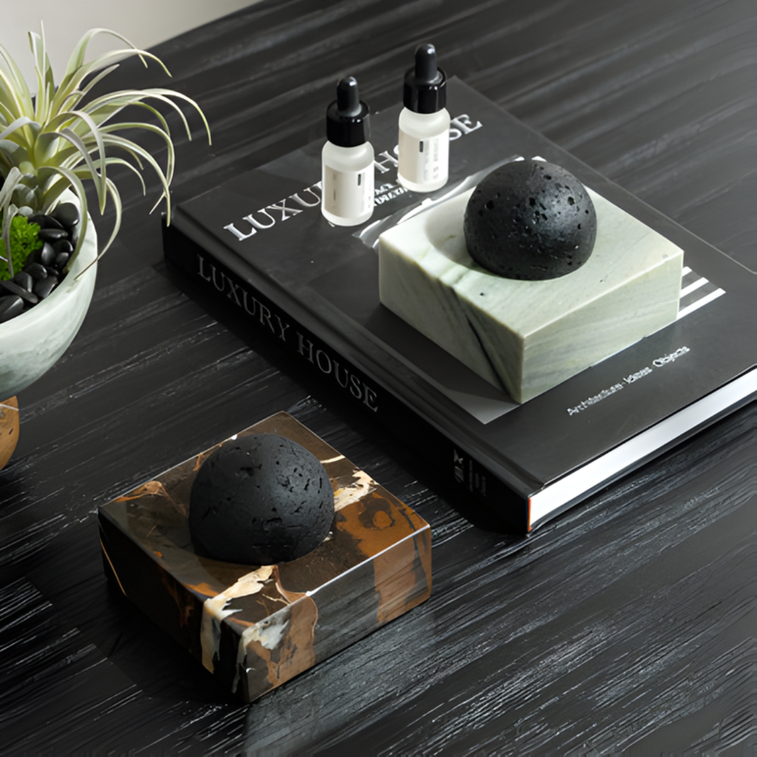 Black Lava Rock Stone Diffuser with Marble Base