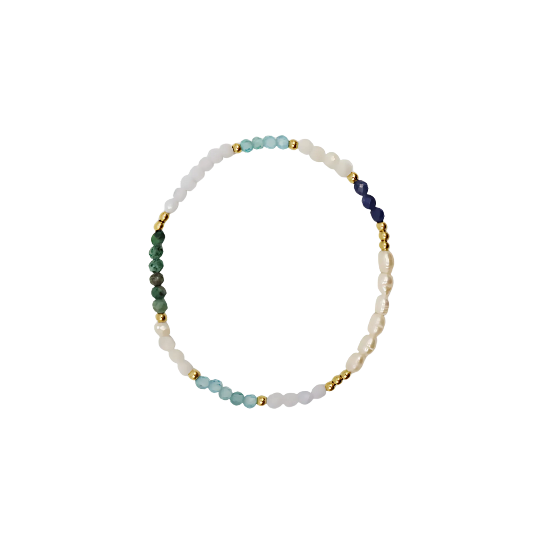 Zjoosh Blue Stone and Pearl Stretch Bracelet