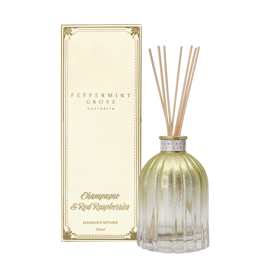 Peppermint Grove Champagne & Red Raspberries Candle 370g & Diffuser 350mL Bundle (worth $95)