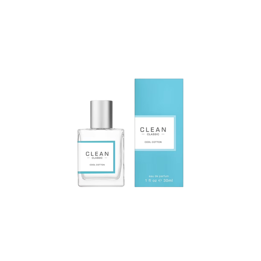 Clean perfume bottle and packaging on a white background