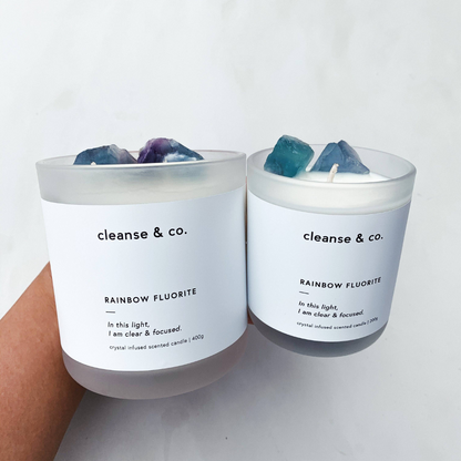 Cleanse & Co. Rainbow Fluorite Intention Crystal Candle 200g