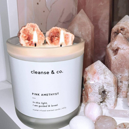 Cleanse & Co. Pink Amethyst Intention Crystal Candle 200g