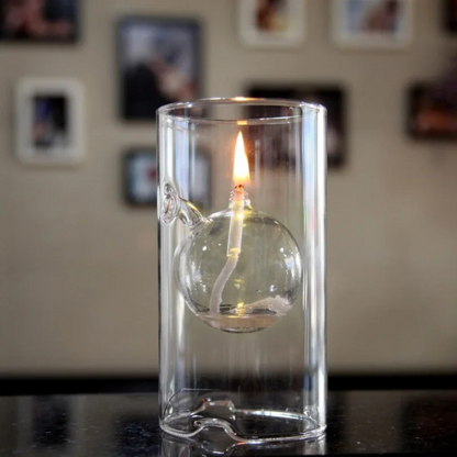 Cylindrical Transparent Glass Oil Lamp
