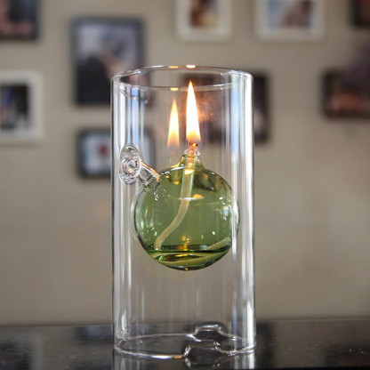 Cylindrical Transparent Glass Oil Lamp