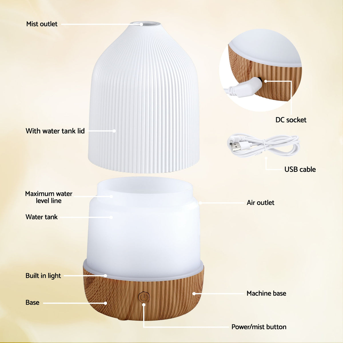 Devanti USB Aroma Diffuser 100mL – Light Wood