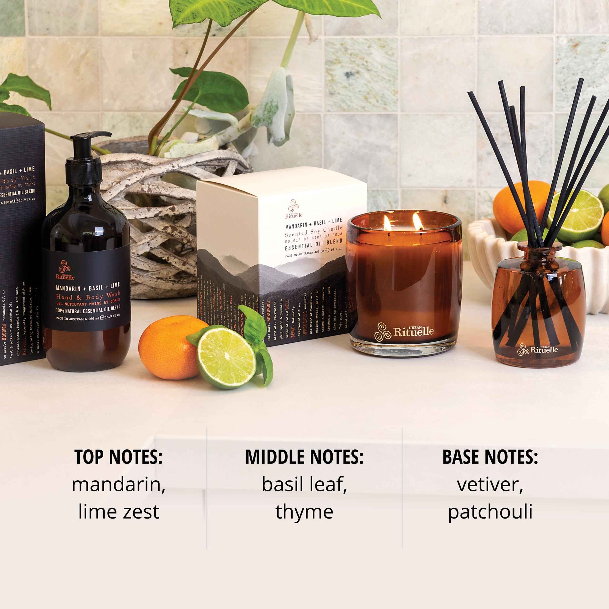 Urban Rituelle Mandarin, Basil & Lime Mini Fragrance Diffuser Set 90mL