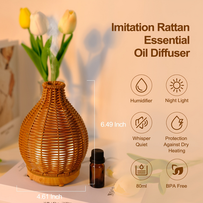 Elegant Portable Rattan Diffuser Ultrasonic Cool Mist