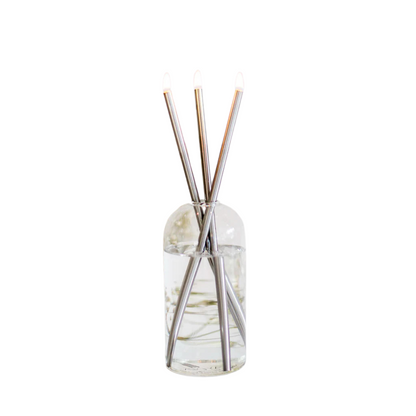 Everlasting Candle Co Wylie Signature Set - Clear Vase & Silver Candle Sticks