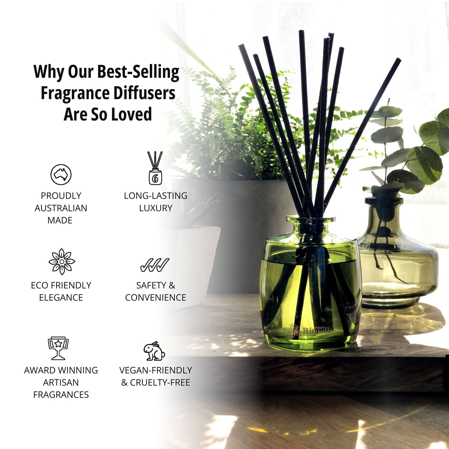 Urban Rituelle Lemongrass, Lemon Myrtle, Grapefruit & Eucalyptus Mini Fragrance Diffuser Set 90mL