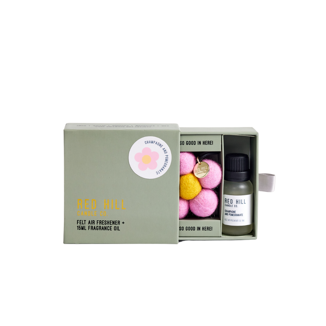 Red Hill Candle Co Champagne & Pomegranate Felt Flower Air Freshener + 15mL Oil product image