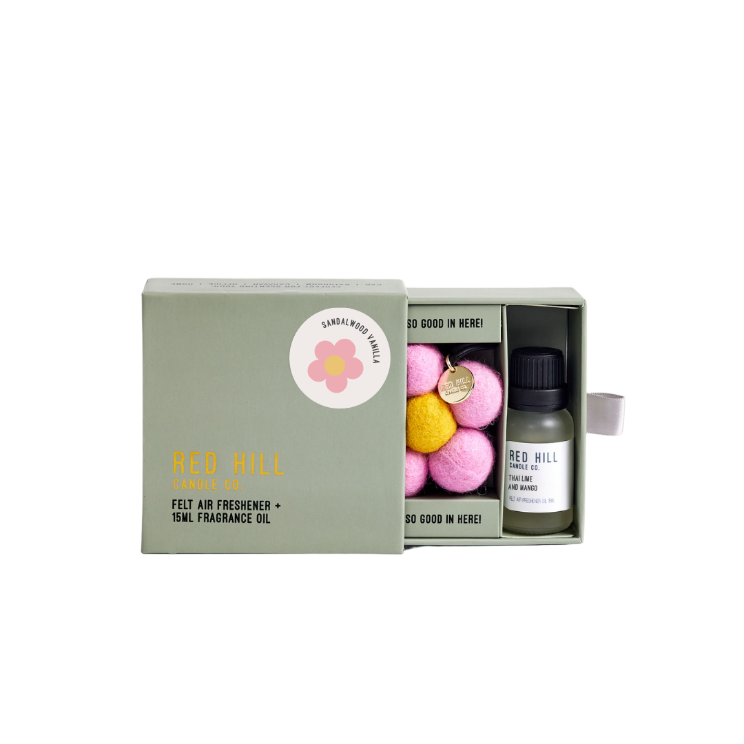 Red Hill Candle Co Sandalwood & Vanilla Felt Flower Air Freshener + 15mL Oil product image