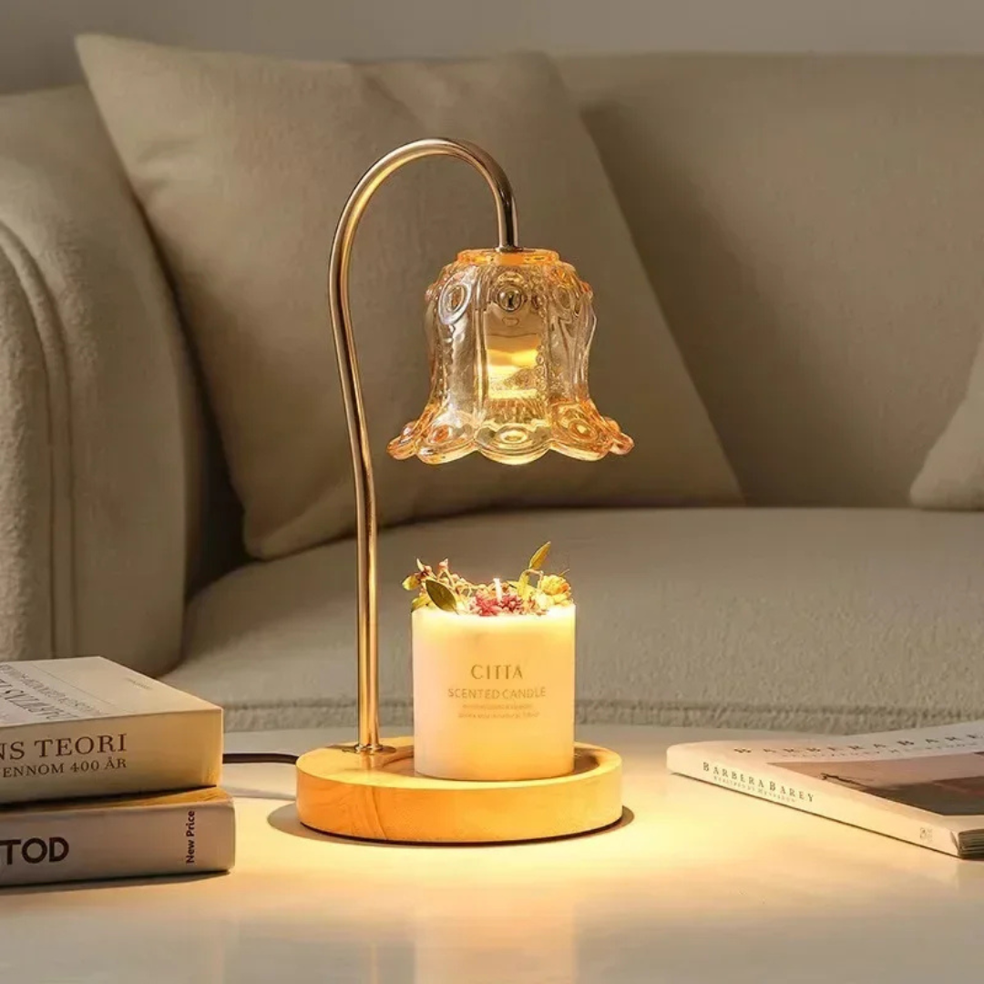 Modern Glass Flower Candle Warmer Lamp with 2 Bulbs