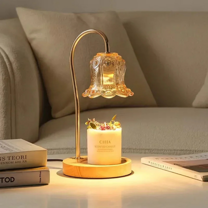 Modern Glass Flower Candle Warmer Lamp with 2 Bulbs