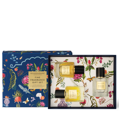 Glasshouse Fragrances Fine Fragrance Gift Set Kyoto in Bloom, A Tahaa Affair, Midnight in Milan