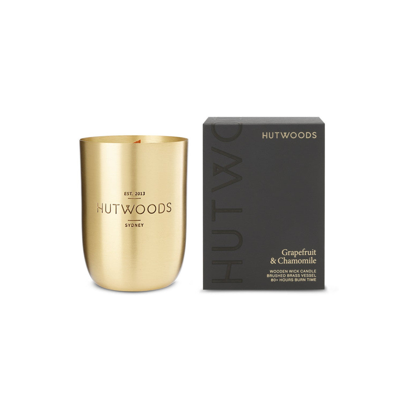 Hutwoods Grapefruit & Chamomile Brass Vessel Candle 375g 80+ Hours Burn Time - The Gift Company