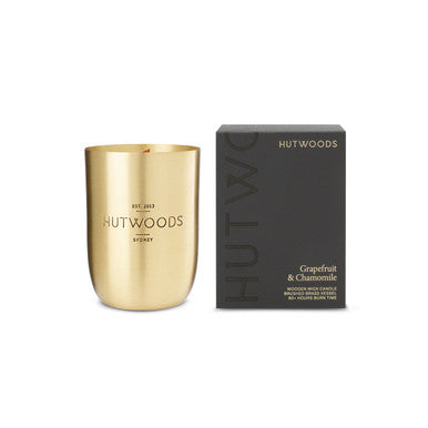 Hutwoods Grapefruit & Chamomile Brass Vessel Candle 375g 80+ Hours Burn Time