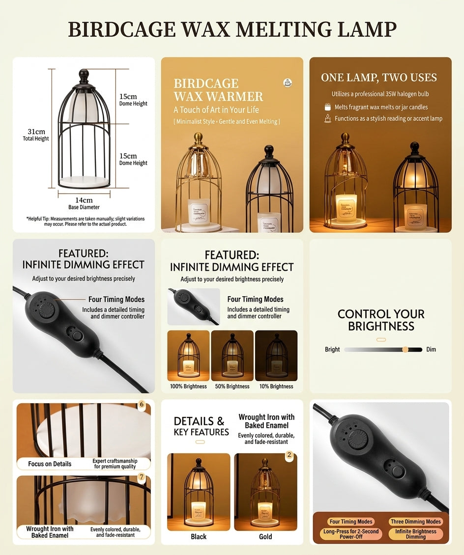 Retro Birdcage Candle Warmer Lamp with Dimmer & Timer