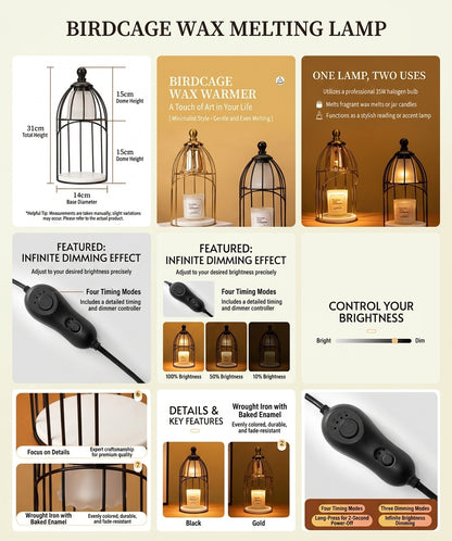 Retro Birdcage Candle Warmer Lamp with Dimmer & Timer