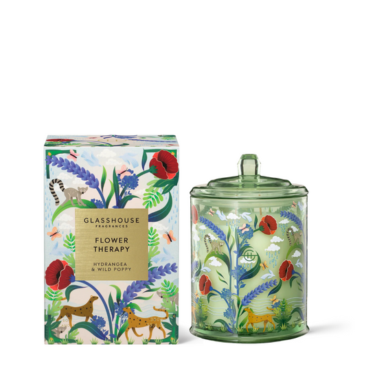 Glasshouse Fragrances Flower Therapy Hydrangea & Wild Poppy Triple Scented Soy Candle 380g