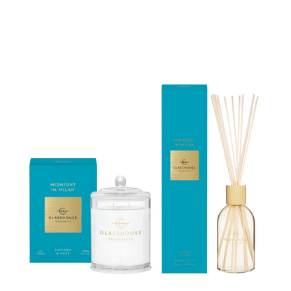 Glasshouse Fragrances Midnight in Milan Candle 380g & Diffuser 250mL Bundle (worth $110)