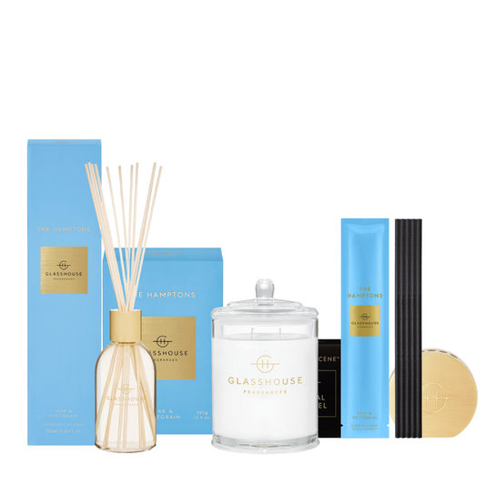 Glasshouse Fragrances The Hamptons Signature Bundle - Candle, Diffuser, Stems & Stand (worth $150)