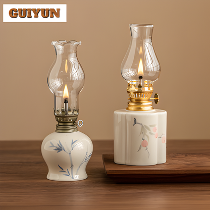 Hand-Drawn Flowers Kerosene Lamp Style Candle Holder