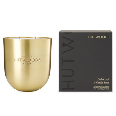 Hutwoods Cedar Leaf & Vanilla Bean Brass Vessel Candle Extra Large 200+ Hours Burn Time