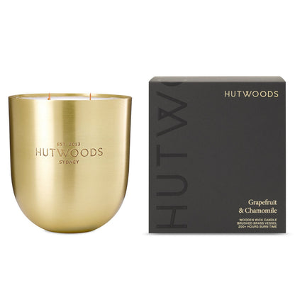 Hutwoods Grapefruit & Chamomile Brass Vessel Candle Extra Large 200+ Hours Burn Time - The Gift Company
