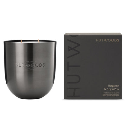 Hutwoods Bergamot & Anjou Pear Matte Black Vessel Candle Extra Large 200+ Hours Burn Time - The Gift Company