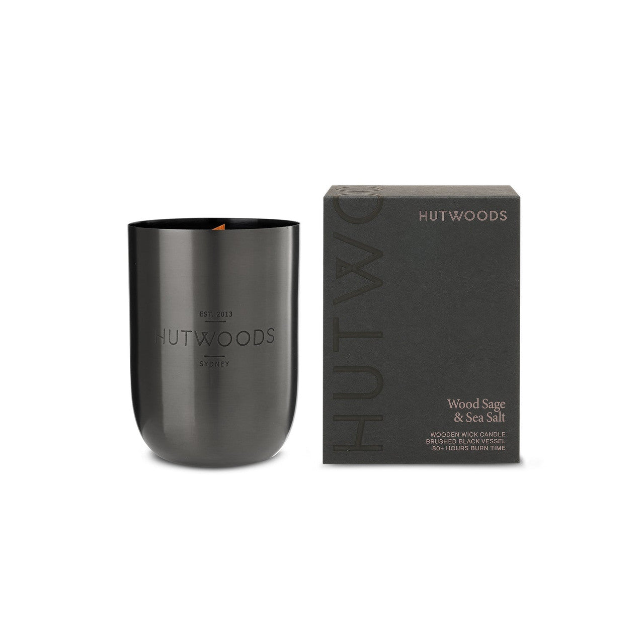 Hutwoods Wood Sage & Sea Salt Matte Black Vessel Candle Extra Large 200+ Hours Burn Time - The Gift Company