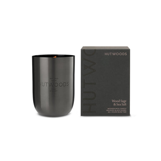Hutwoods Wood Sage & Sea Salt Matte Black Vessel Candle Extra Large 200+ Hours Burn Time - The Gift Company