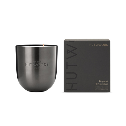 Hutwoods Bergamot & Anjou Pear Matte Black Vessel Candle Extra Large 200+ Hours Burn Time