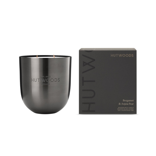 Hutwoods Bergamot & Anjou Pear Matte Black Vessel Candle Extra Large 200+ Hours Burn Time